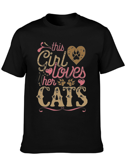 Girl Loves Cats Black T-Shirt Paw Print