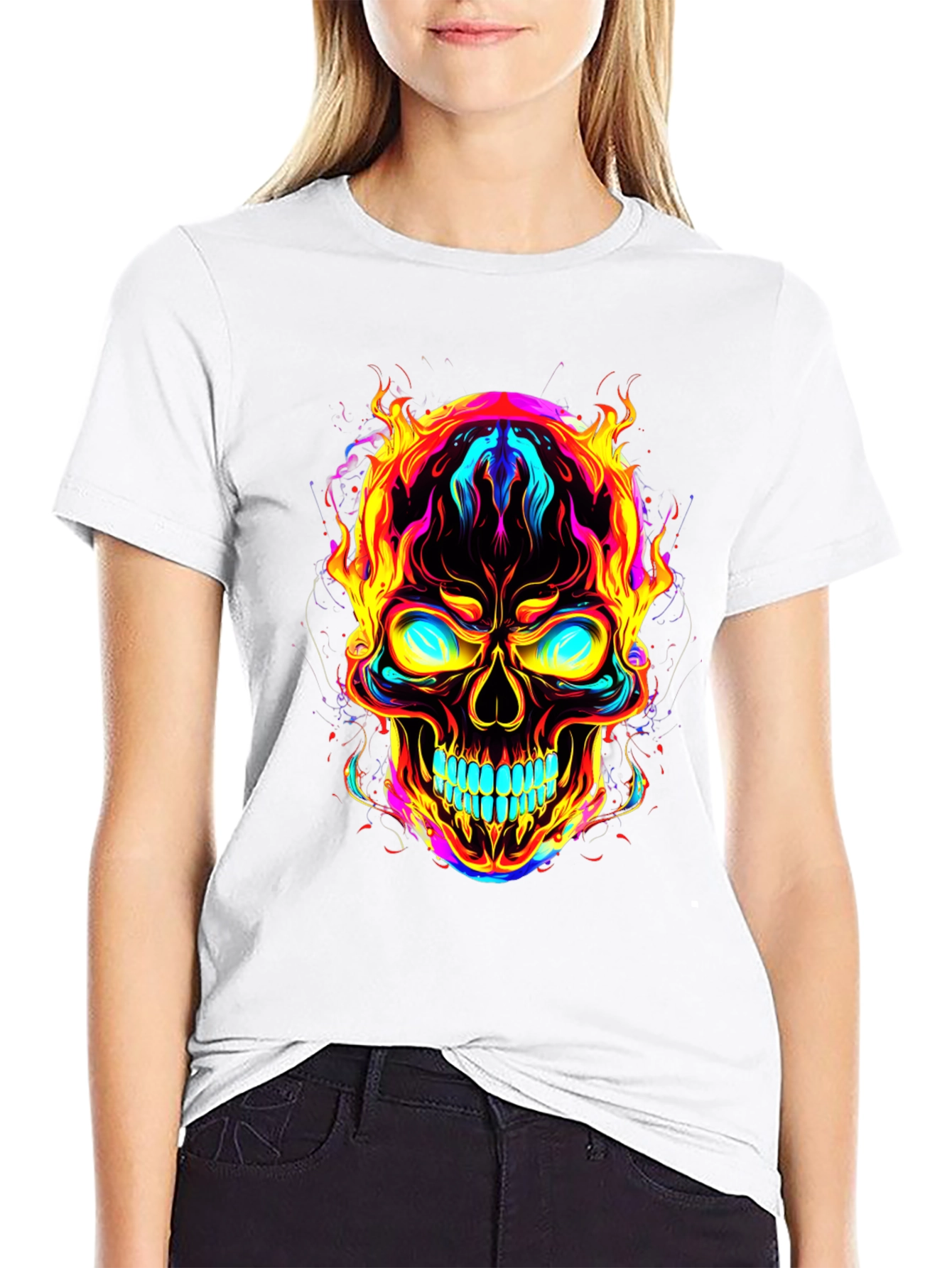Flaming Skull Graphic Tee - Bold Black T-Shirt