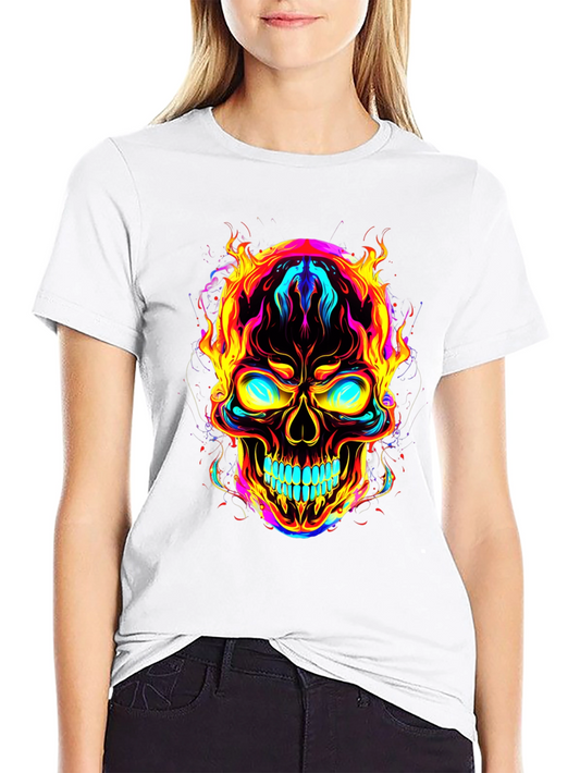 Flaming Skull Graphic Tee - Bold Black T-Shirt