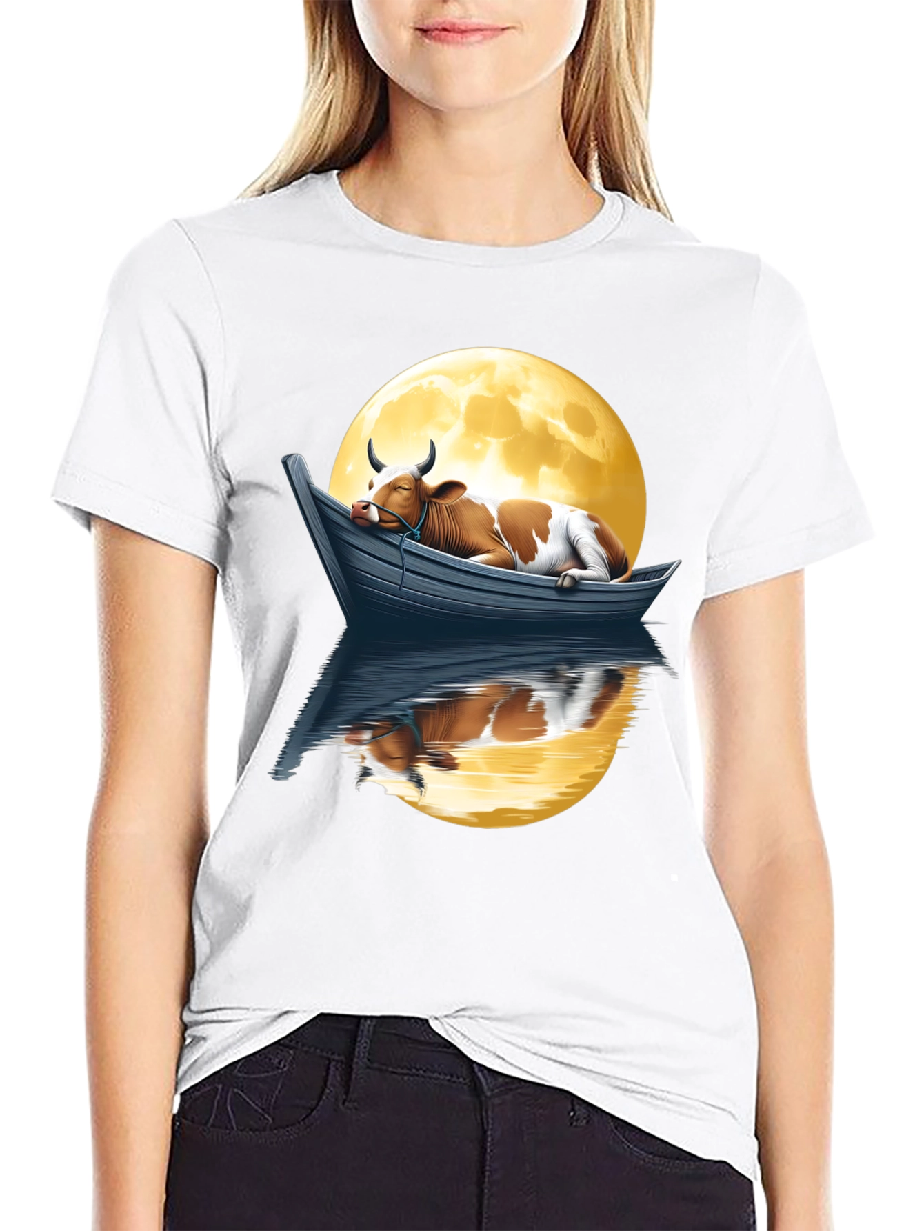 Cow in Boat Moon T-Shirt
