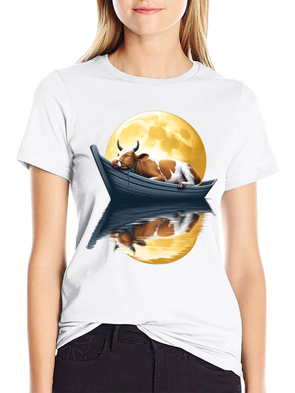 Cow in Boat Moon T-Shirt