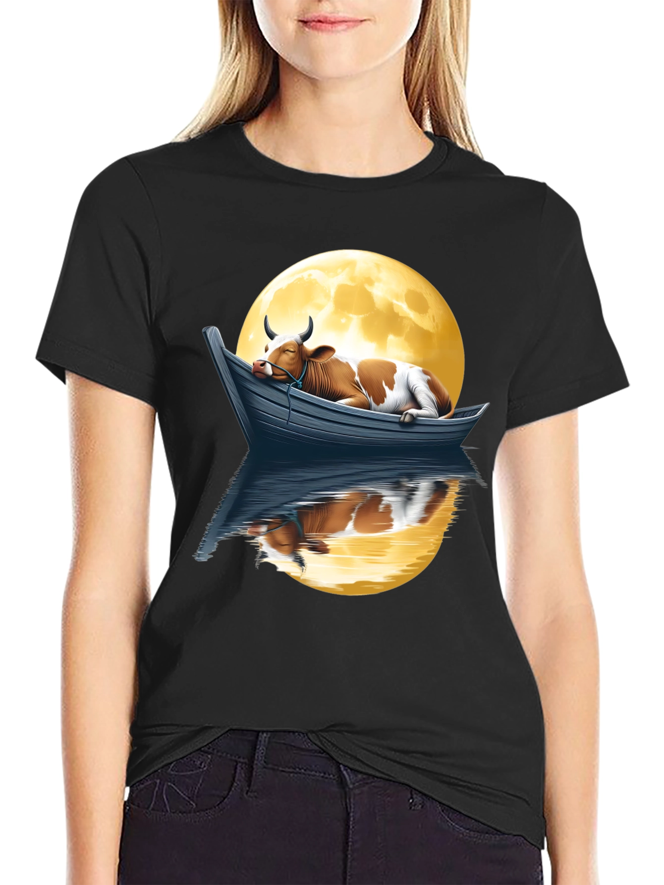 Cow in Boat Moon T-Shirt