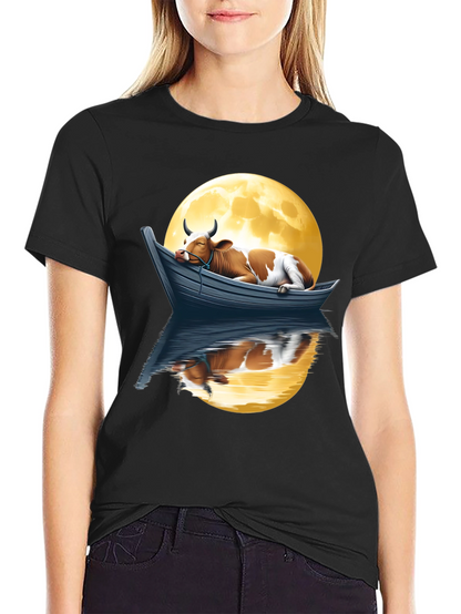 Cow in Boat Moon T-Shirt