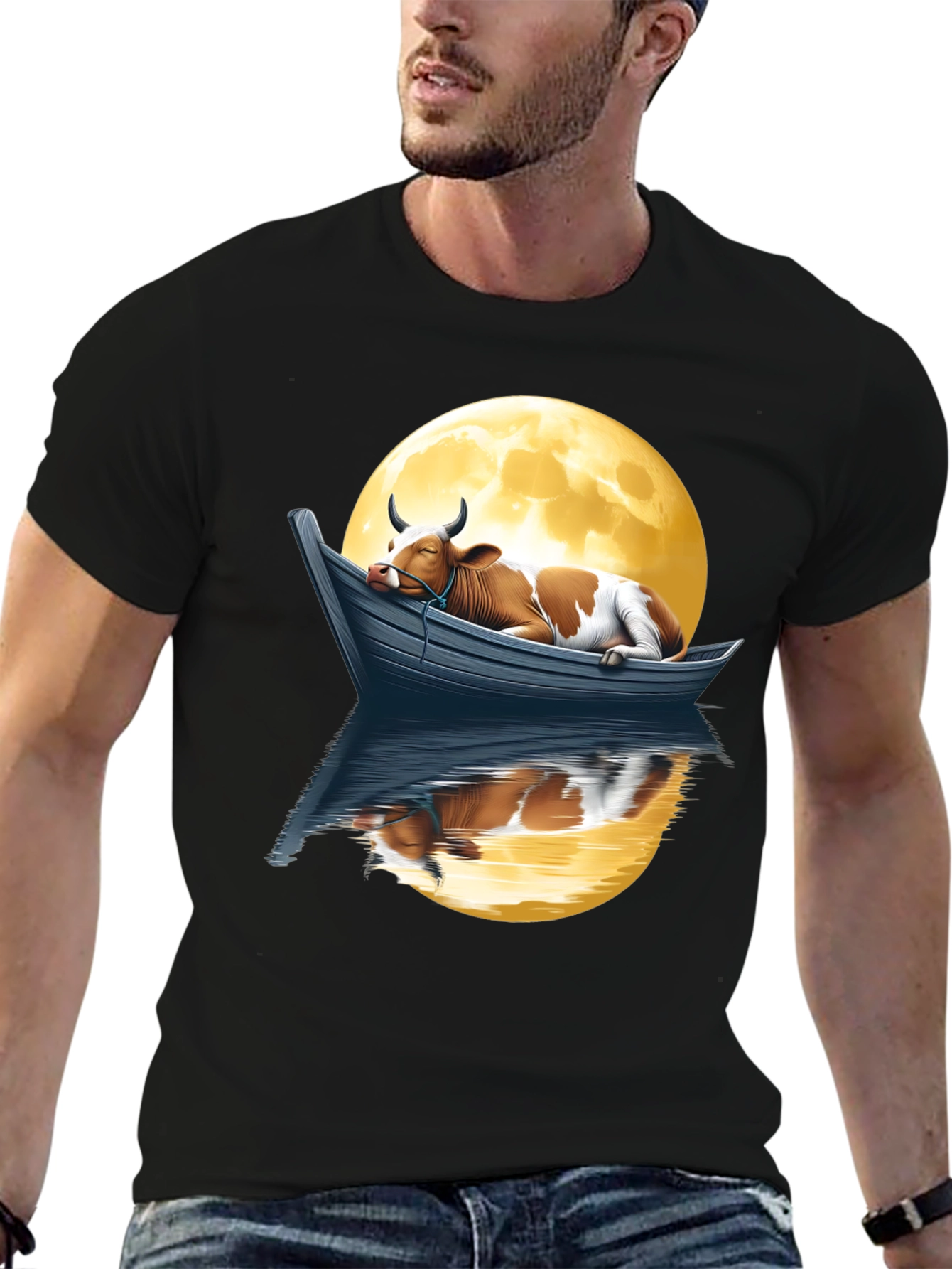 Cow in Boat Moon T-Shirt
