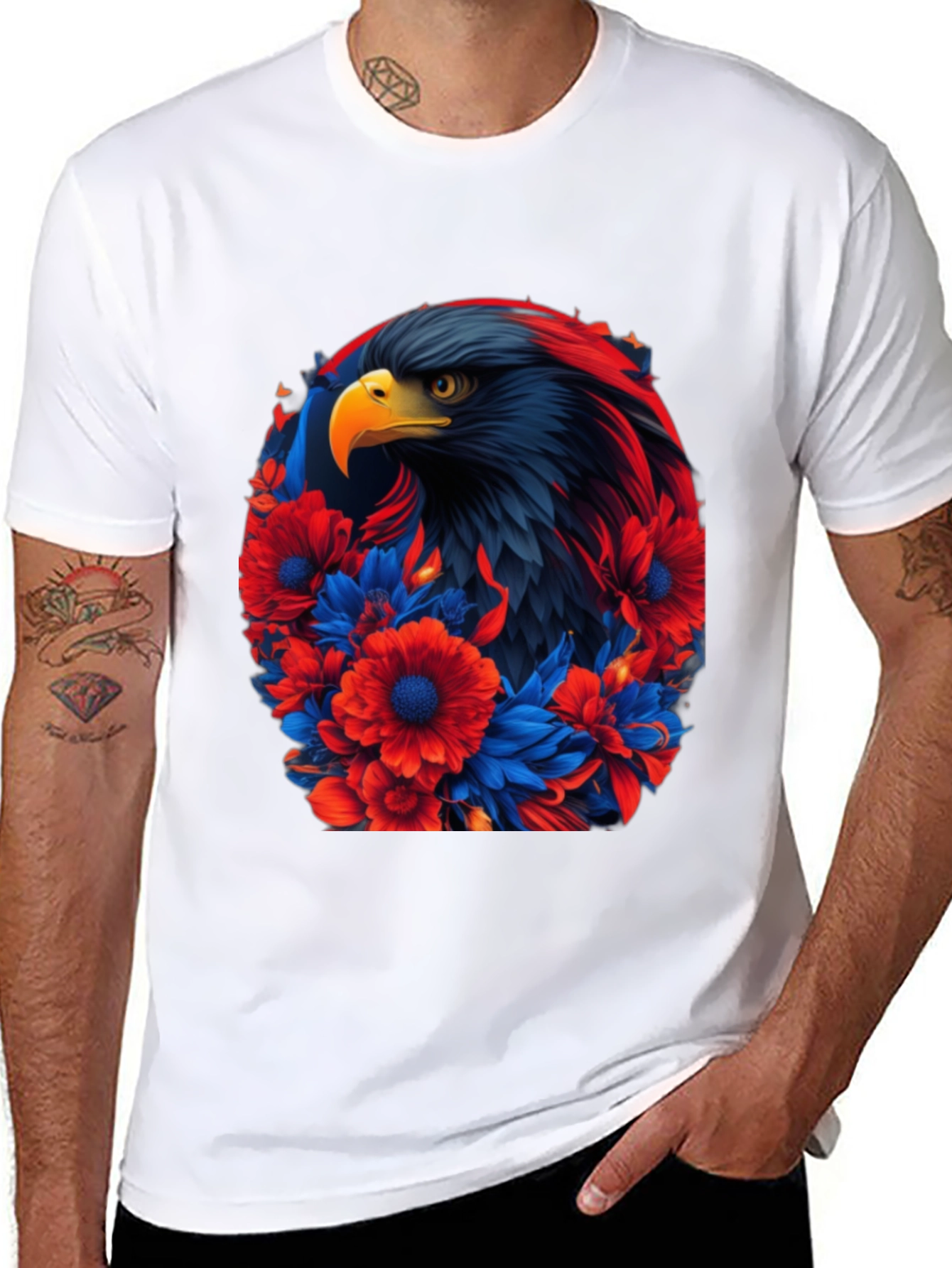 Eagle Floral Graphic Black T-Shirt
