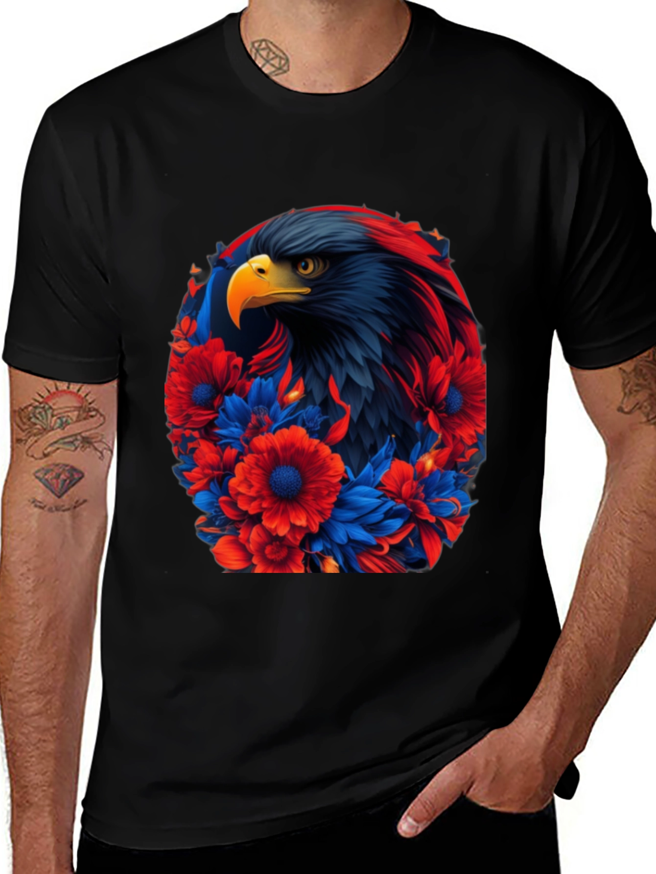 Eagle Floral Graphic Black T-Shirt