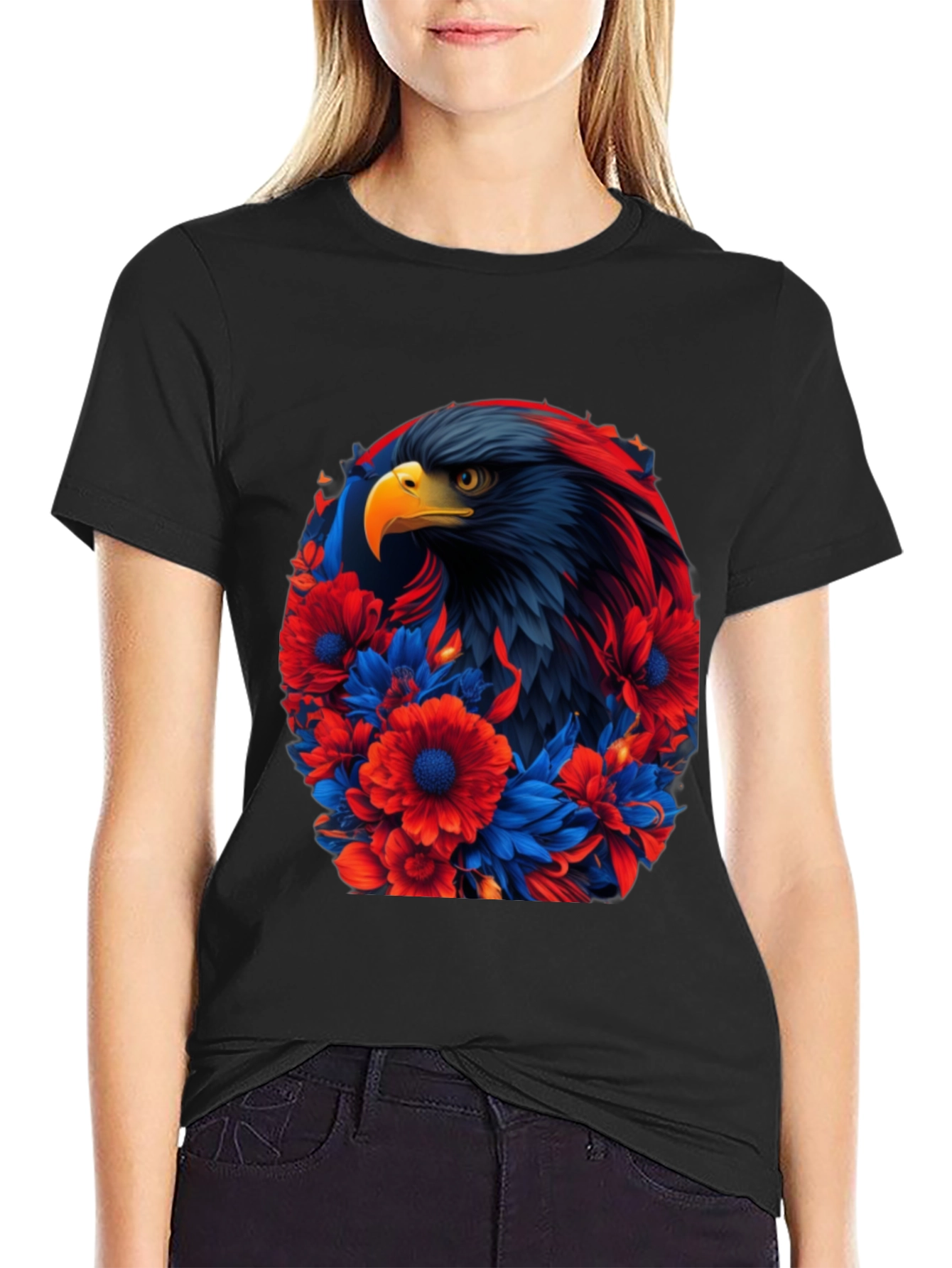 Eagle Floral Graphic Black T-Shirt