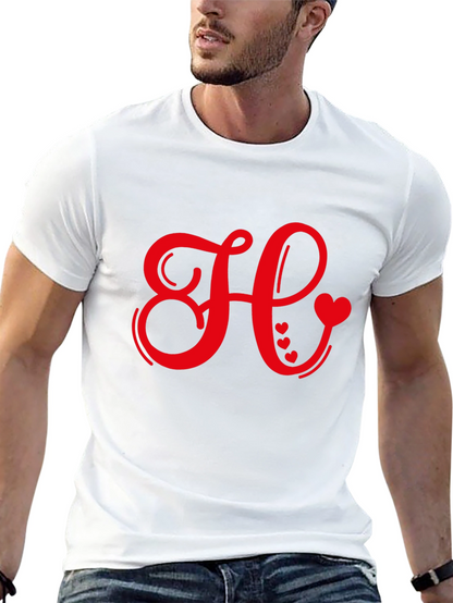 Red Heart Initial Letter Black T-Shirt