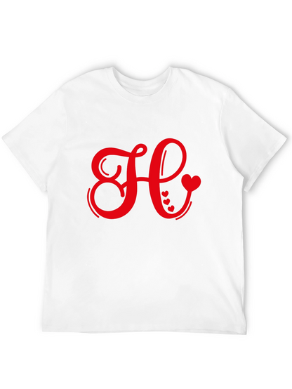 Red Heart Initial Letter Black T-Shirt