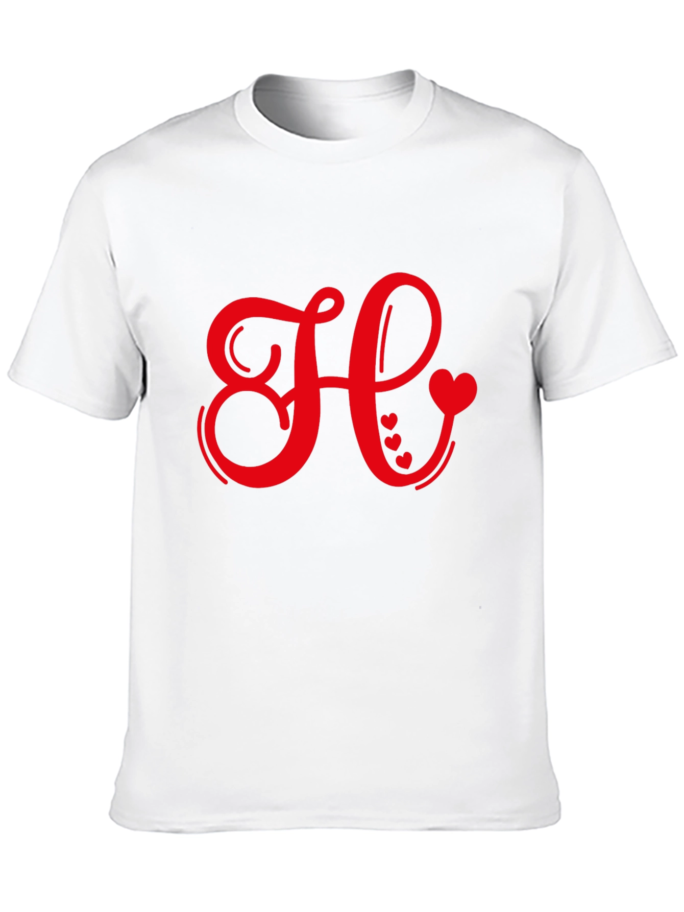 Red Heart Initial Letter Black T-Shirt