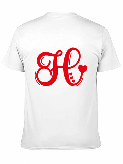 Red Heart Initial Letter Black T-Shirt