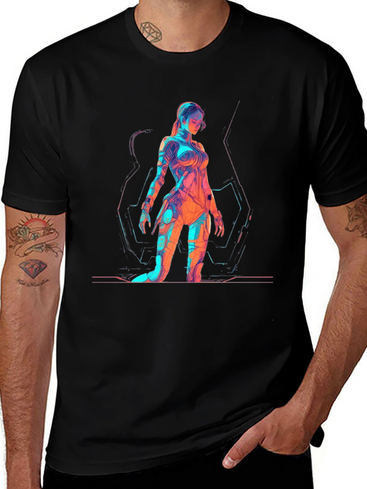 Sci-Fi Woman Graphic Print Black T-Shirt