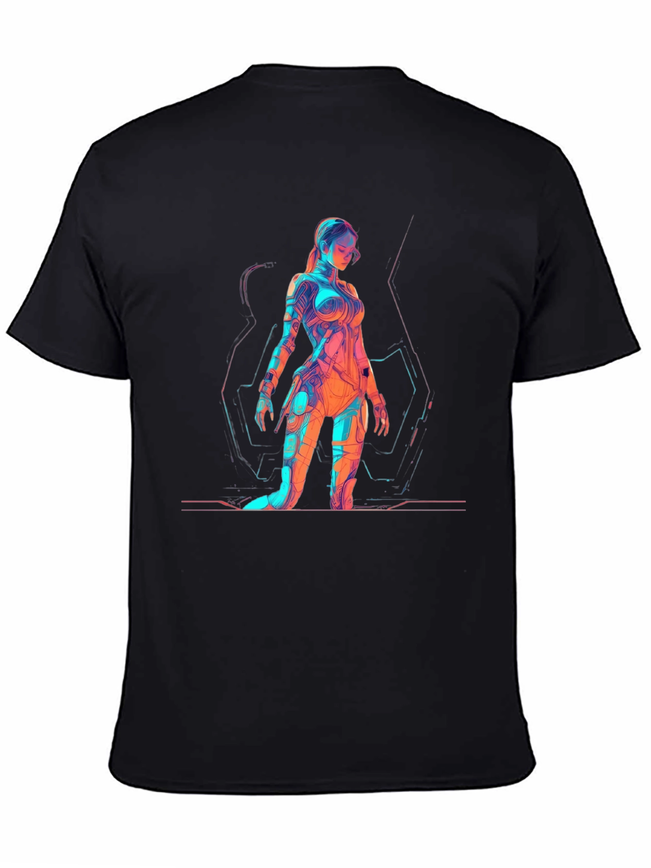 Sci-Fi Woman Graphic Print Black T-Shirt
