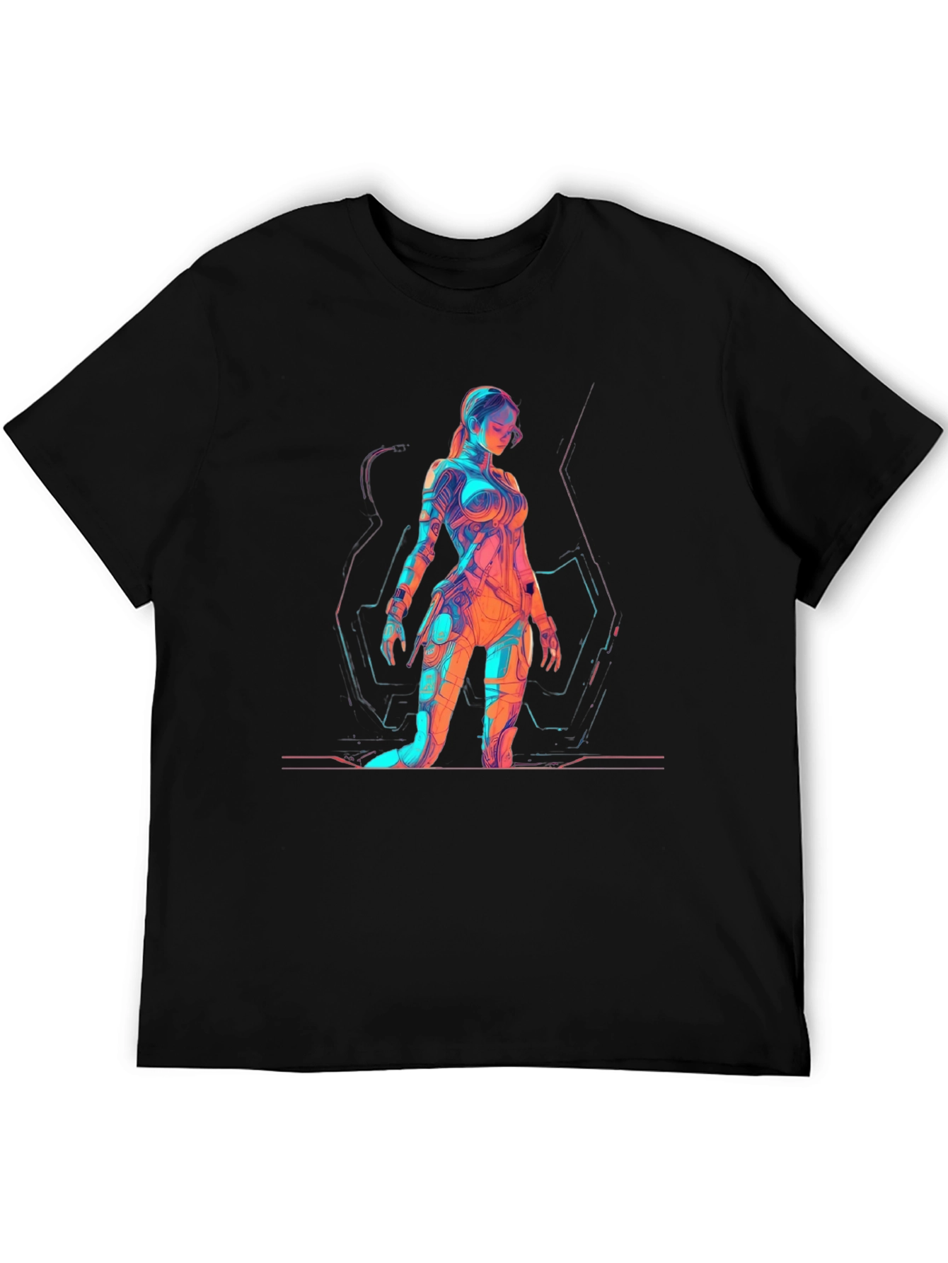 Sci-Fi Woman Graphic Print Black T-Shirt