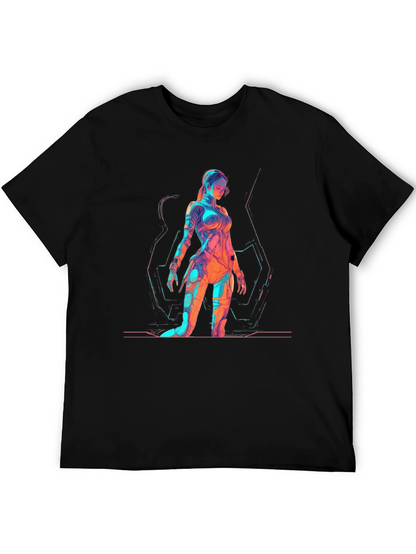 Sci-Fi Woman Graphic Print Black T-Shirt