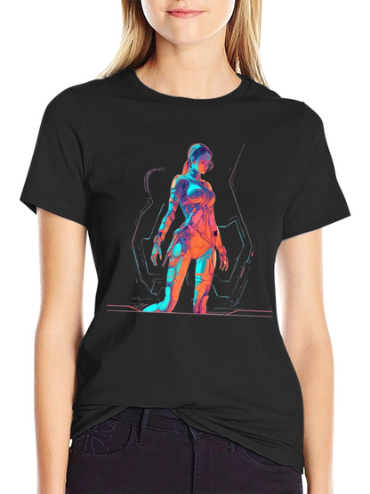 Sci-Fi Woman Graphic Print Black T-Shirt