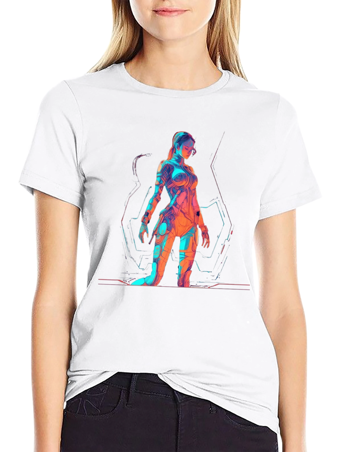 Sci-Fi Woman Graphic Print Black T-Shirt