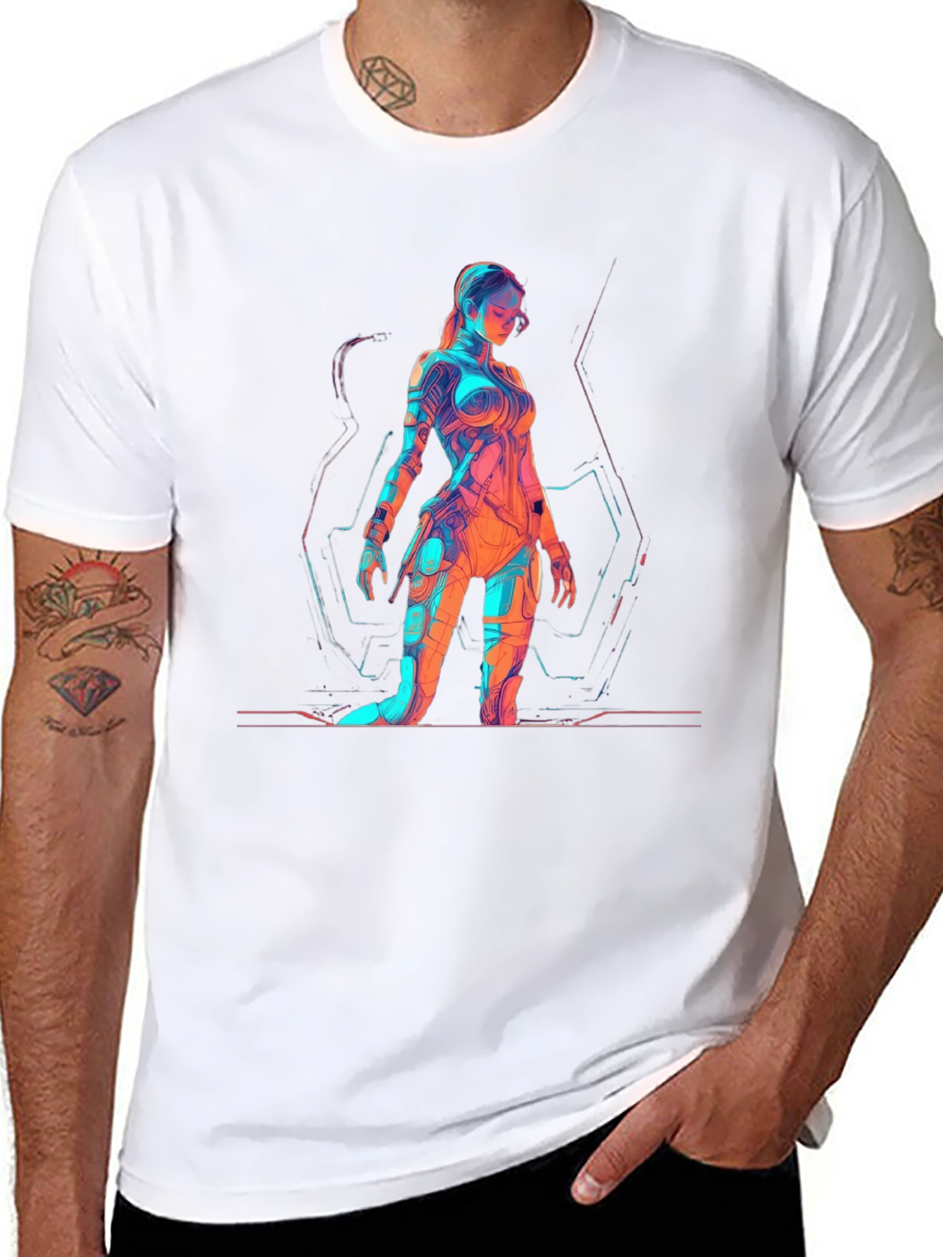 Sci-Fi Woman Graphic Print Black T-Shirt