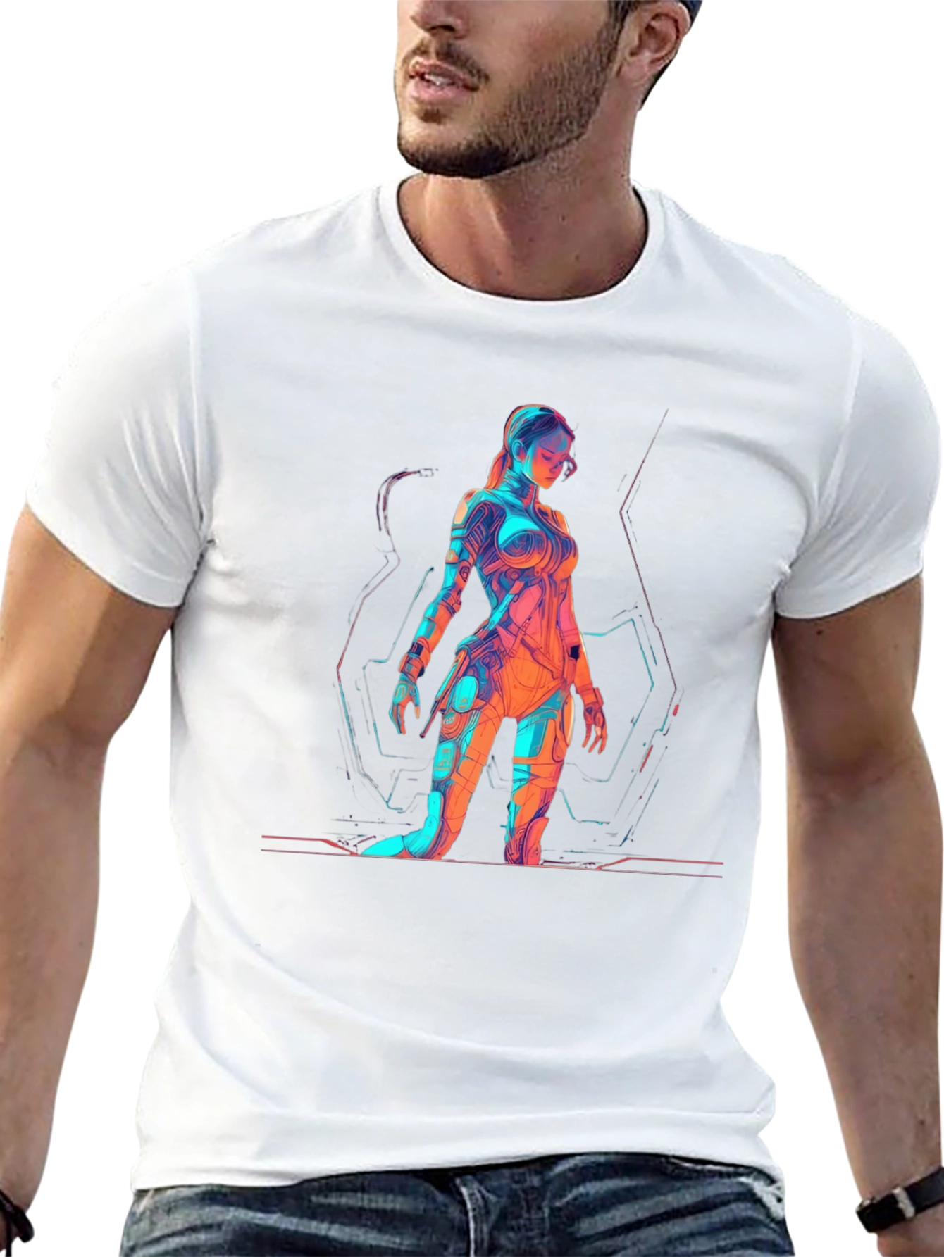 Sci-Fi Woman Graphic Print Black T-Shirt