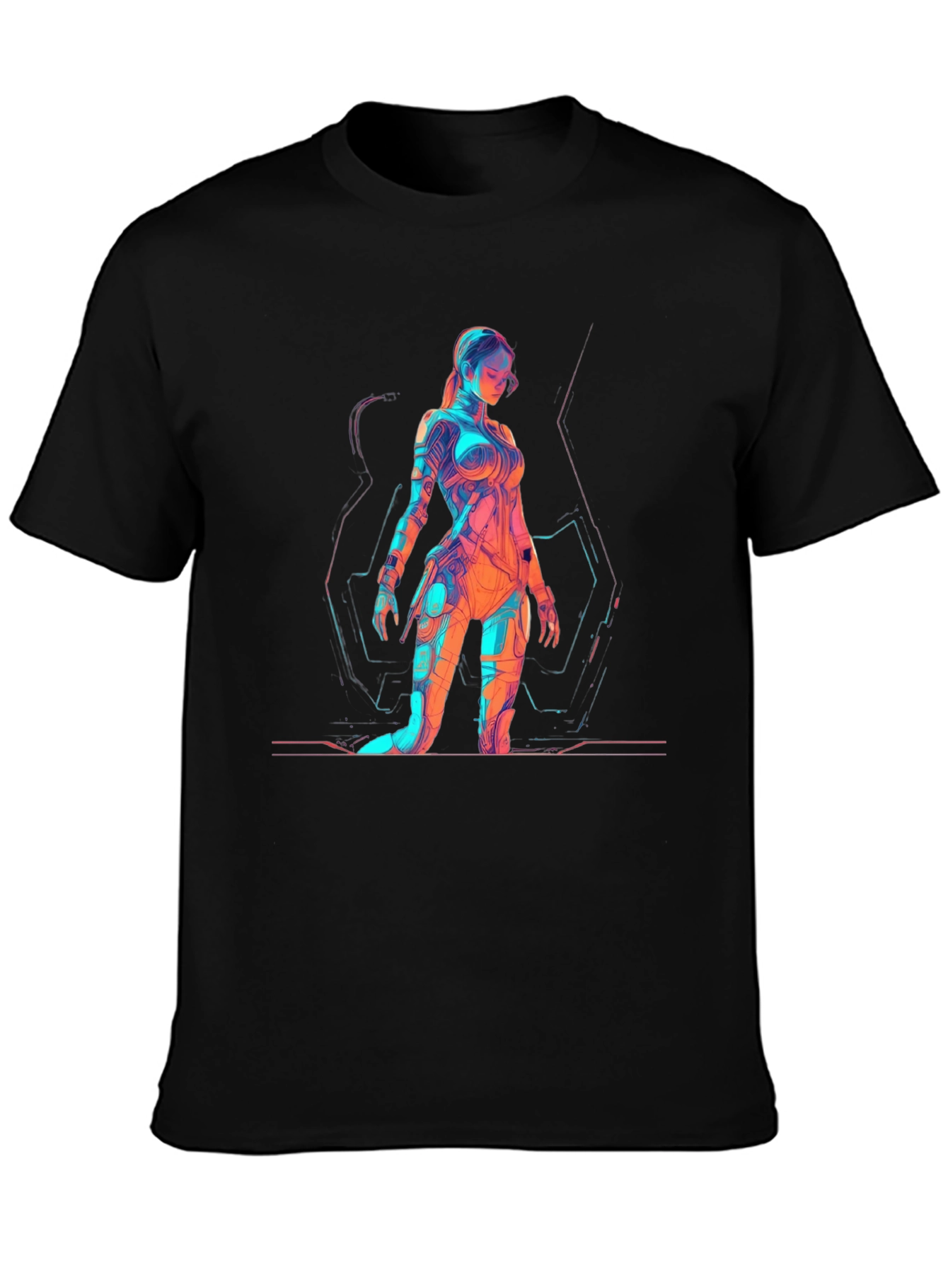 Sci-Fi Woman Graphic Print Black T-Shirt