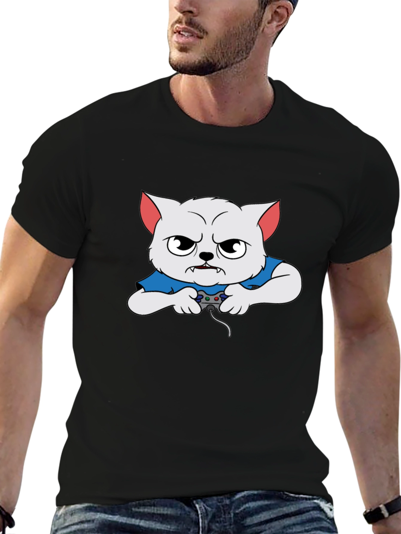 Gamer Cat Graphic T-Shirt