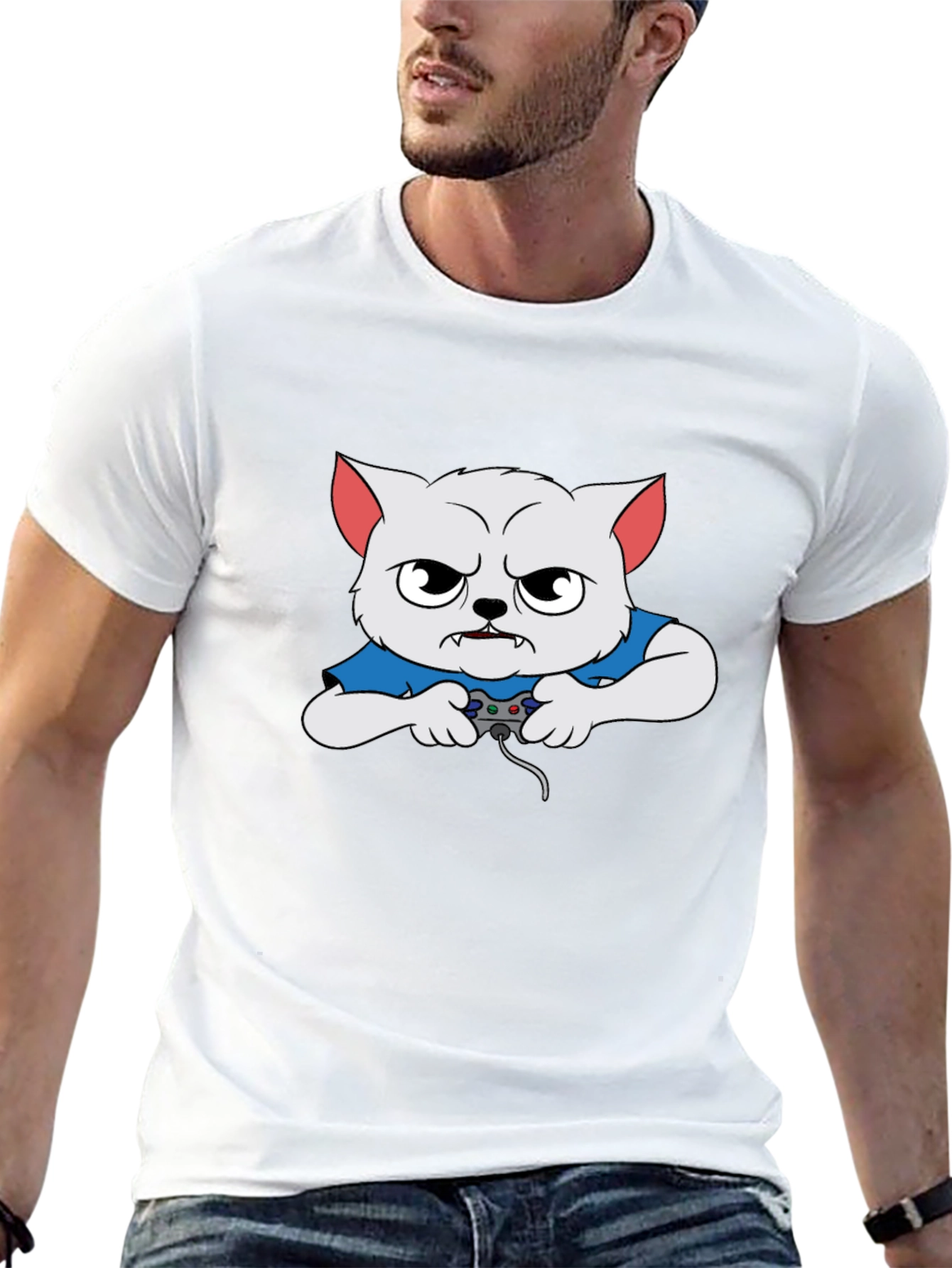 Gamer Cat Graphic T-Shirt