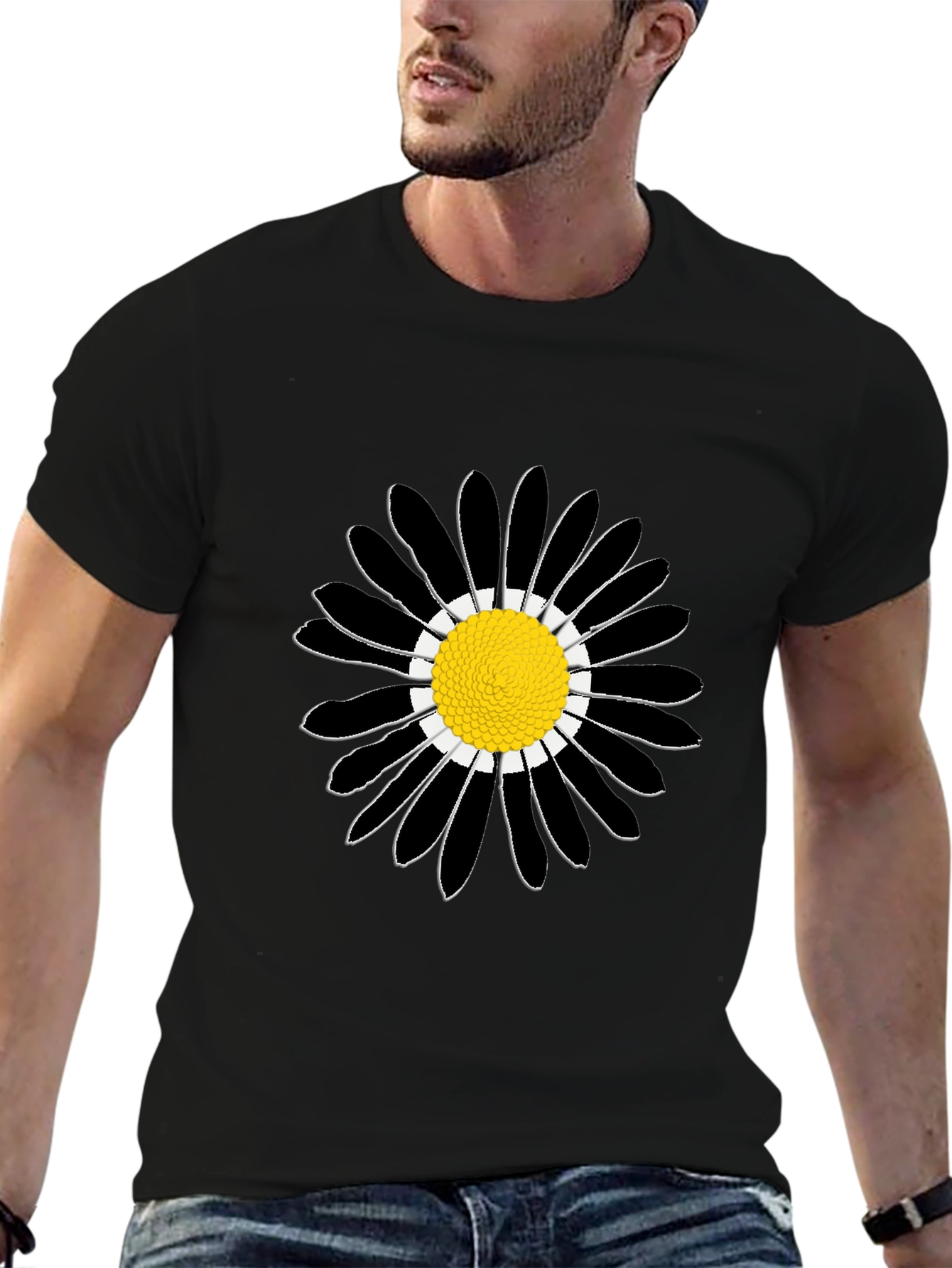 Black Daisy Graphic Tee - Stylish Cotton Comfort
