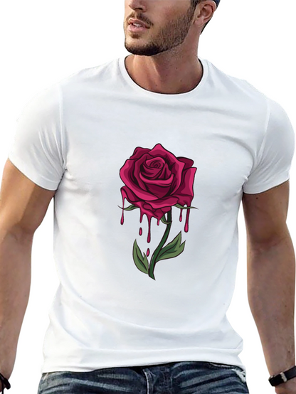 Mens Black T-Shirt with Dripping Rose