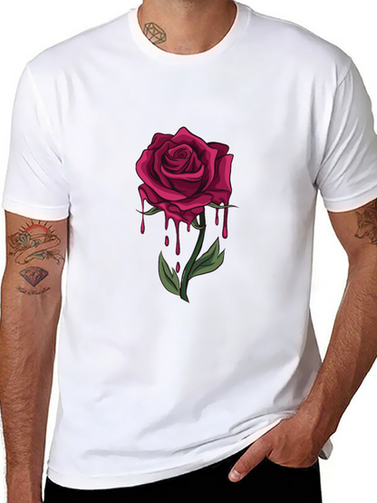 Mens Black T-Shirt with Dripping Rose