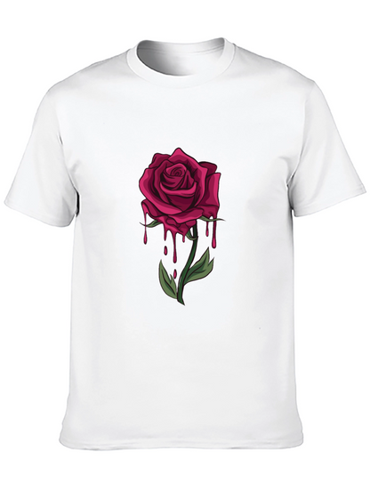Mens Black T-Shirt with Dripping Rose