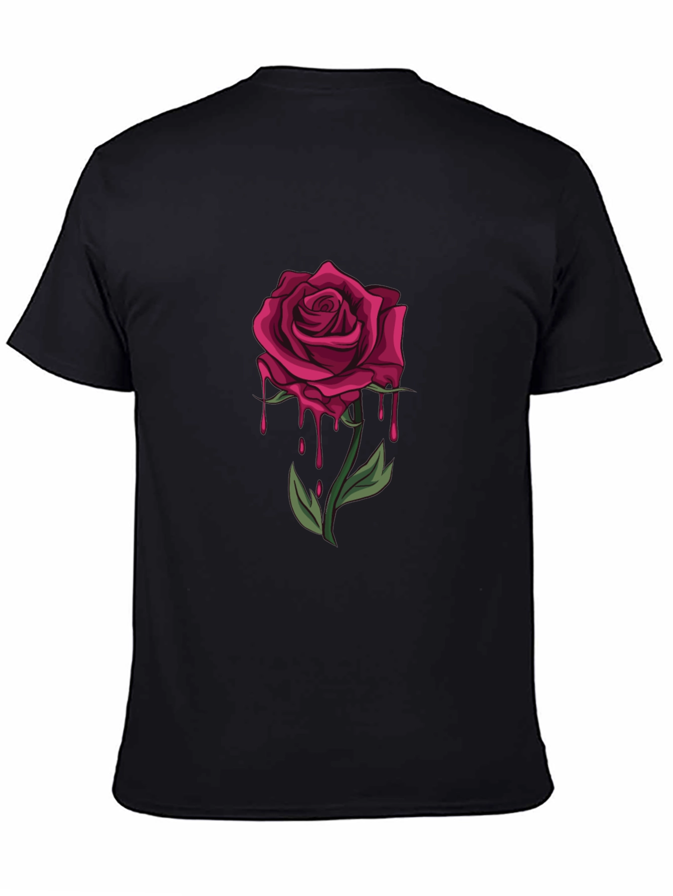 Mens Black T-Shirt with Dripping Rose