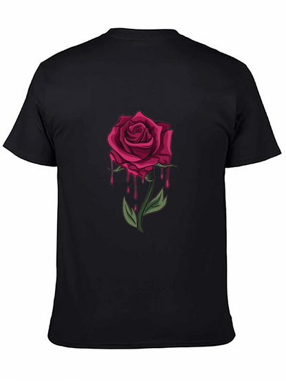 Mens Black T-Shirt with Dripping Rose