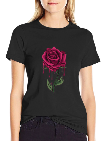 Mens Black T-Shirt with Dripping Rose