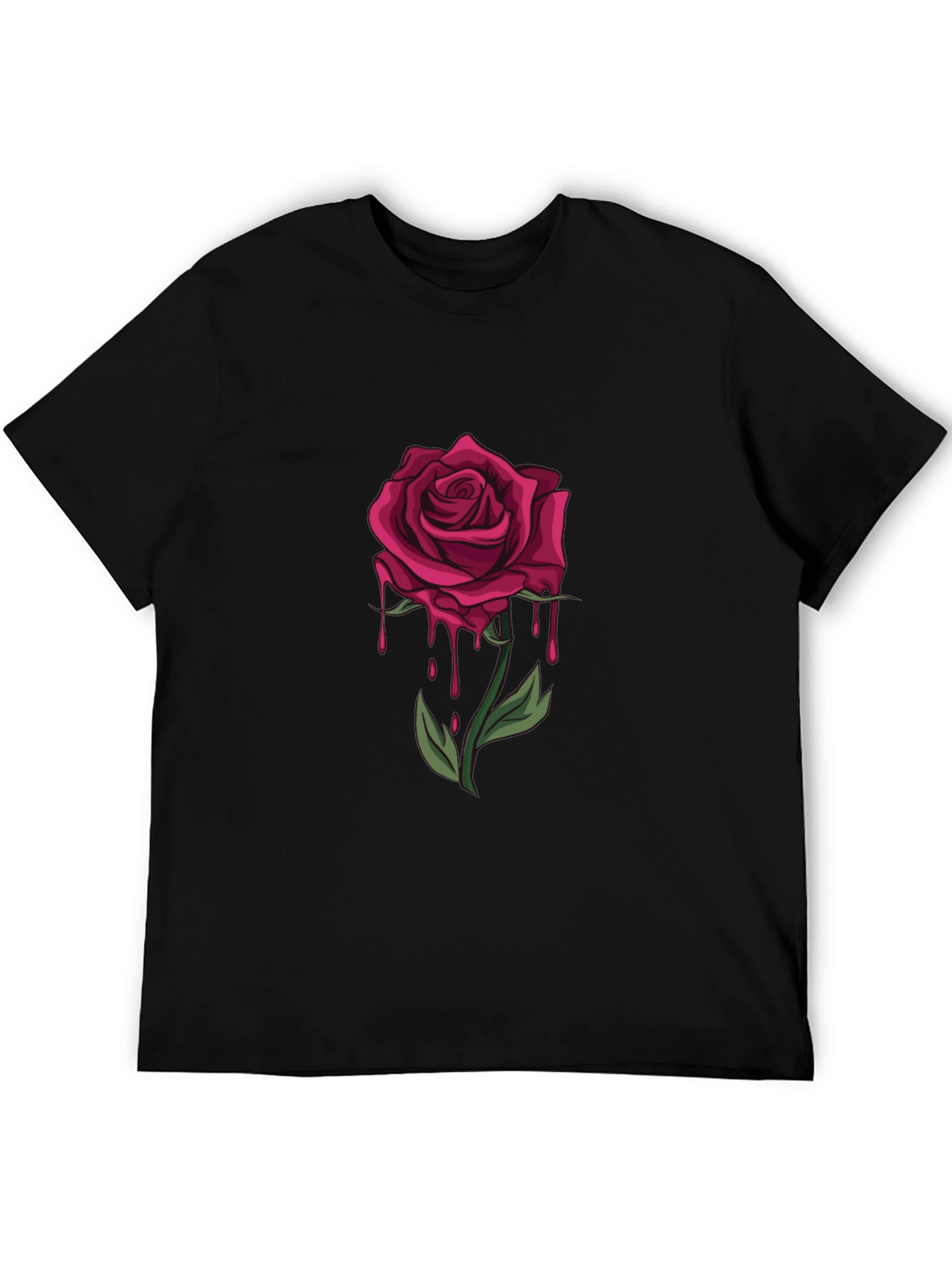 Mens Black T-Shirt with Dripping Rose