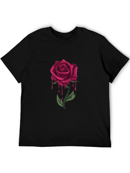 Mens Black T-Shirt with Dripping Rose