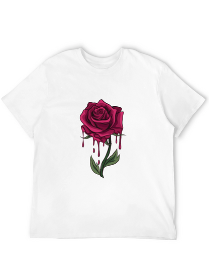 Mens Black T-Shirt with Dripping Rose