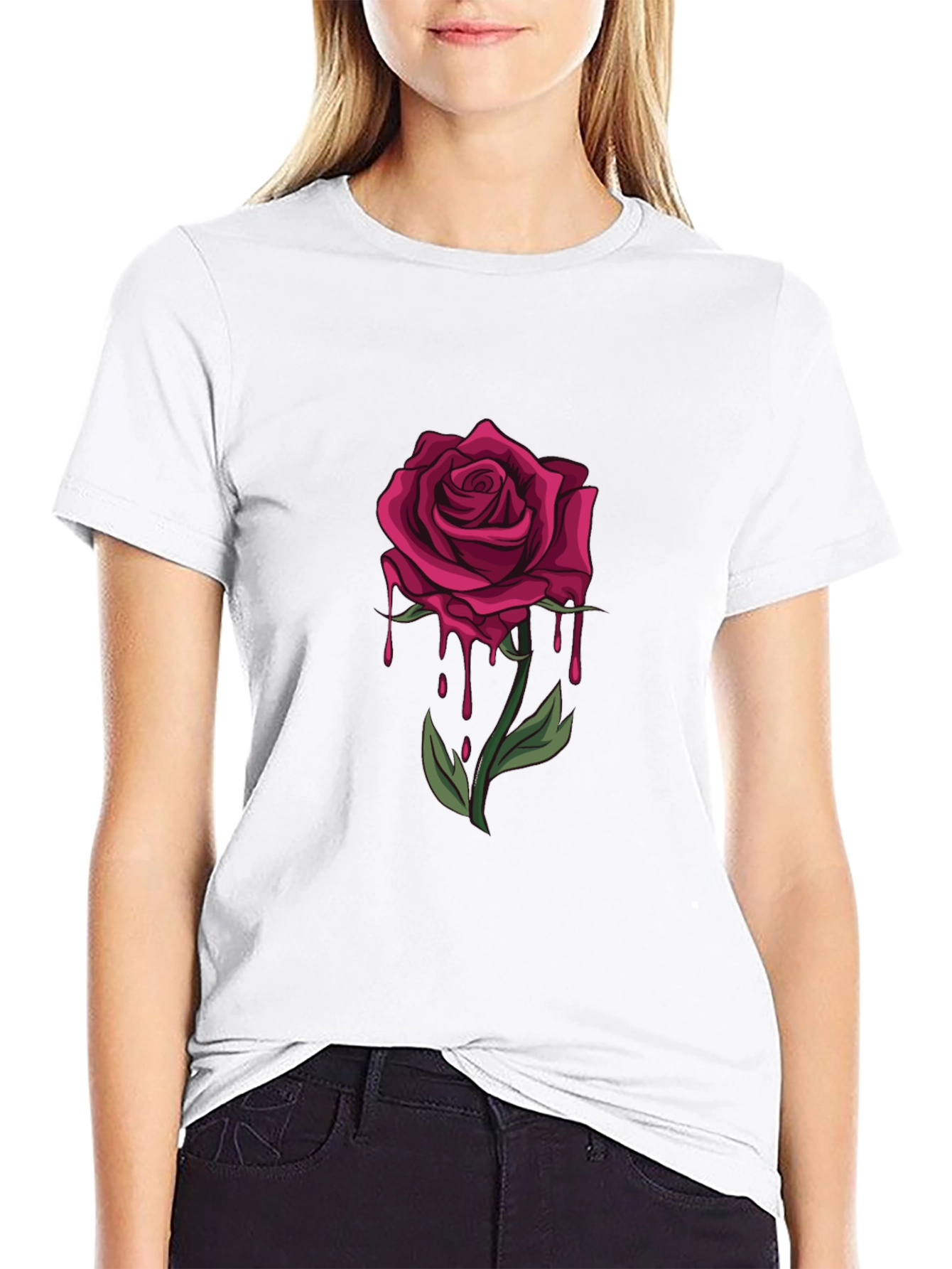 Mens Black T-Shirt with Dripping Rose