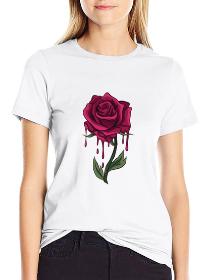 Mens Black T-Shirt with Dripping Rose