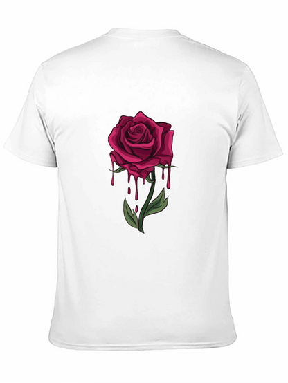 Mens Black T-Shirt with Dripping Rose