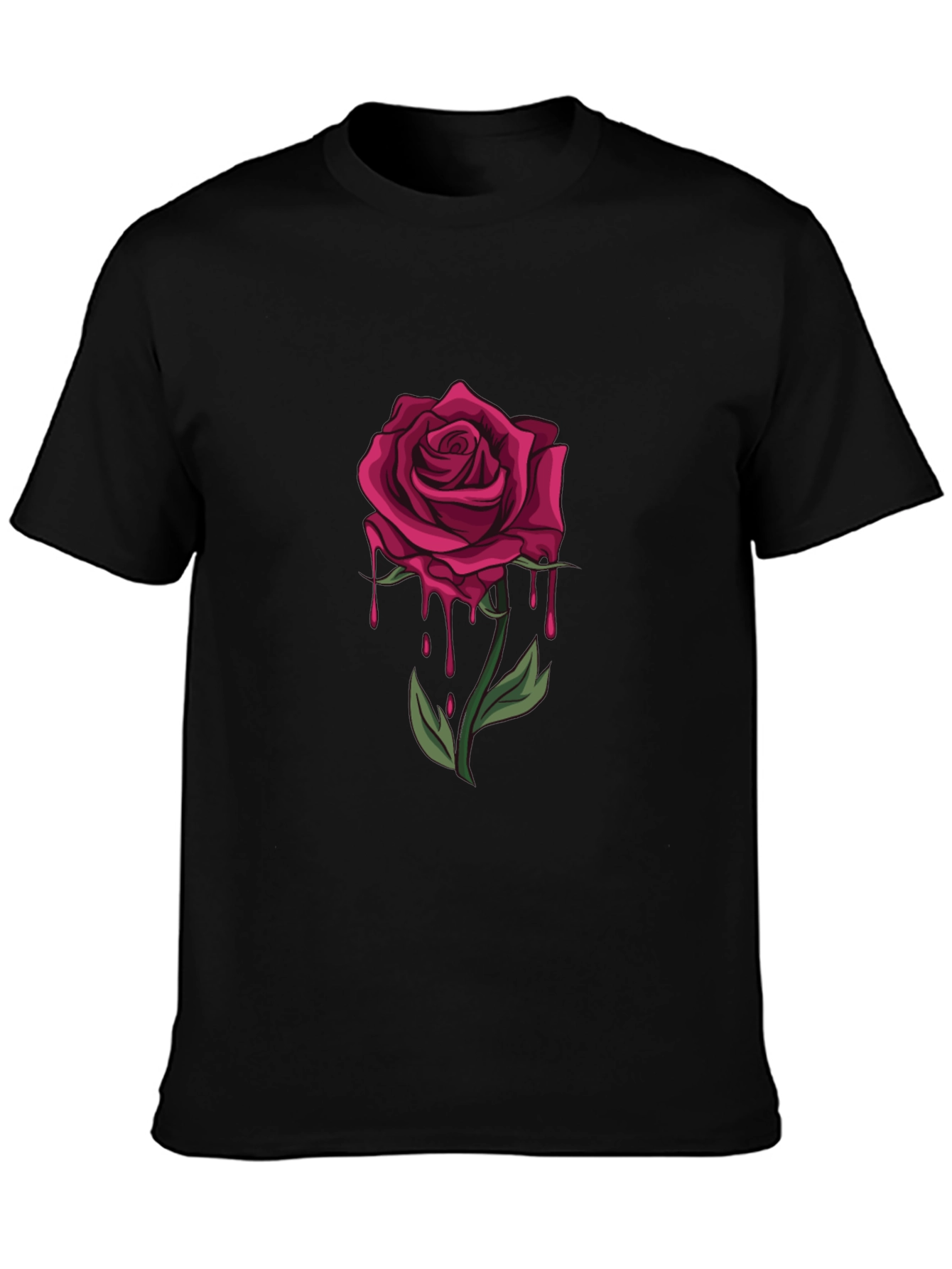 Mens Black T-Shirt with Dripping Rose