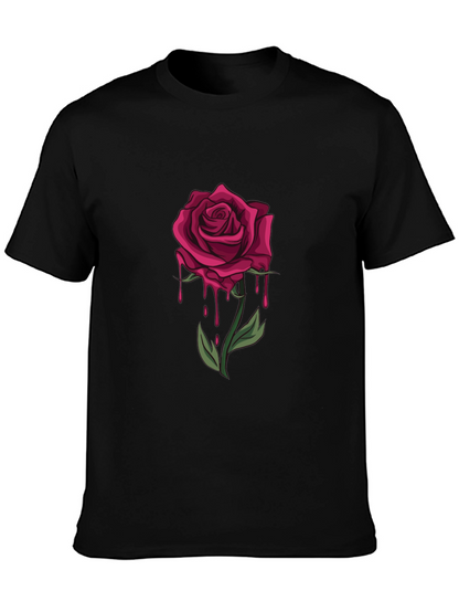 Mens Black T-Shirt with Dripping Rose