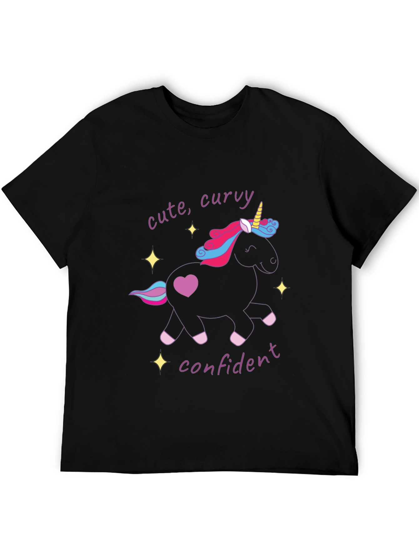 Cute Curvy Confident Unicorn Graphic T-Shirt