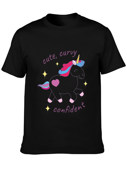 Cute Curvy Confident Unicorn Graphic T-Shirt
