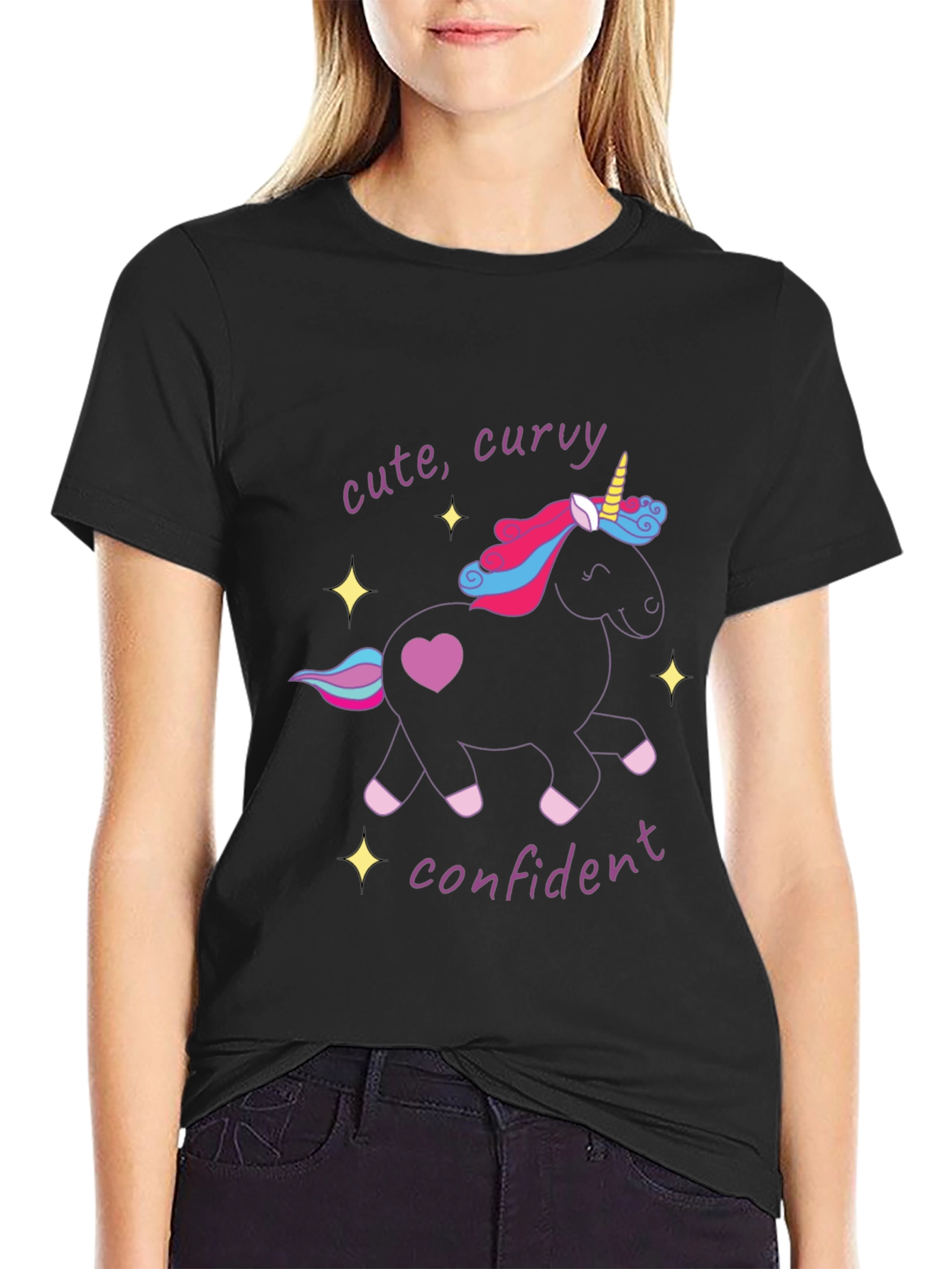 Cute Curvy Confident Unicorn Graphic T-Shirt