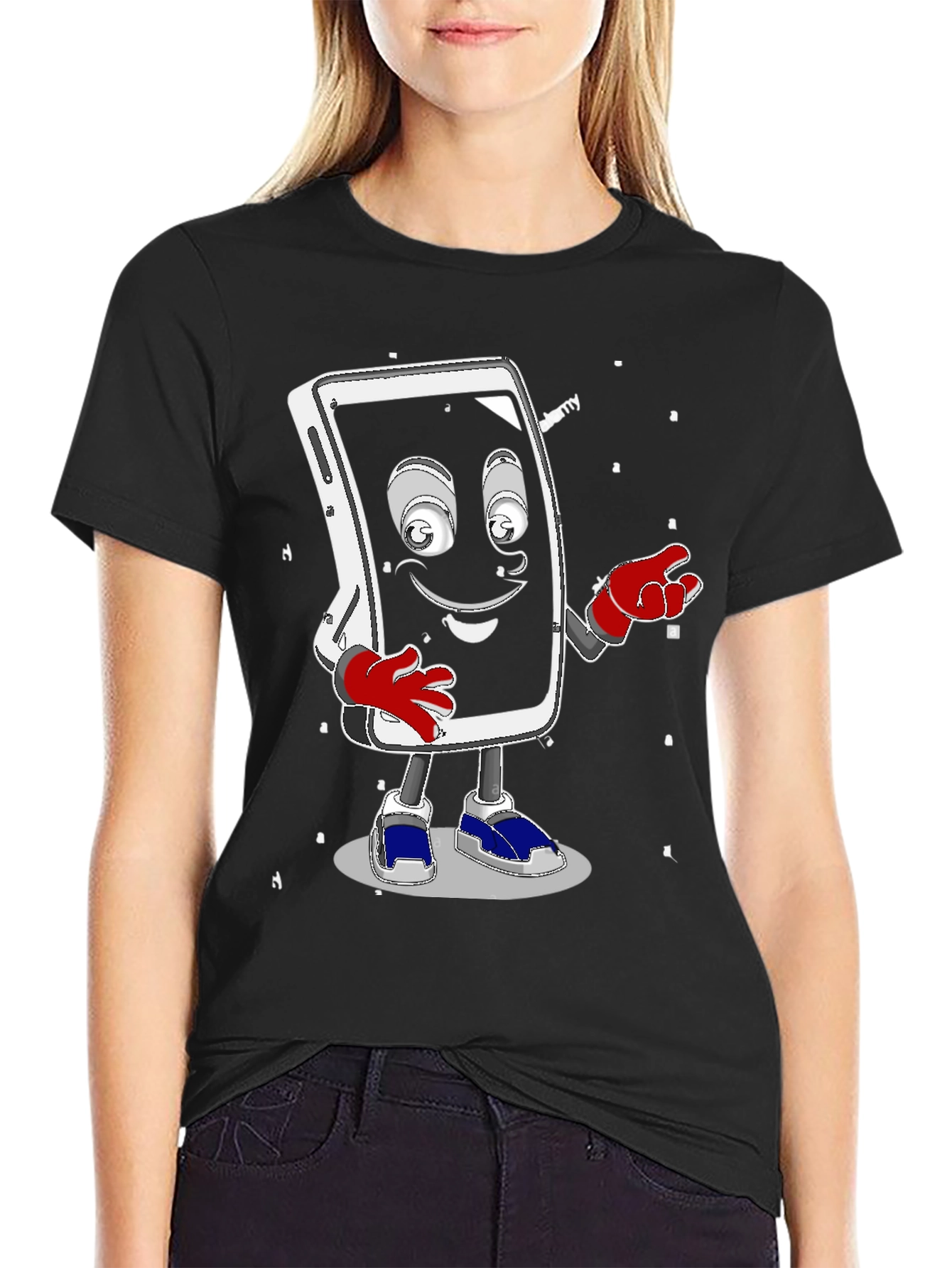 Funny Smartphone Character Graphic T-Shirt