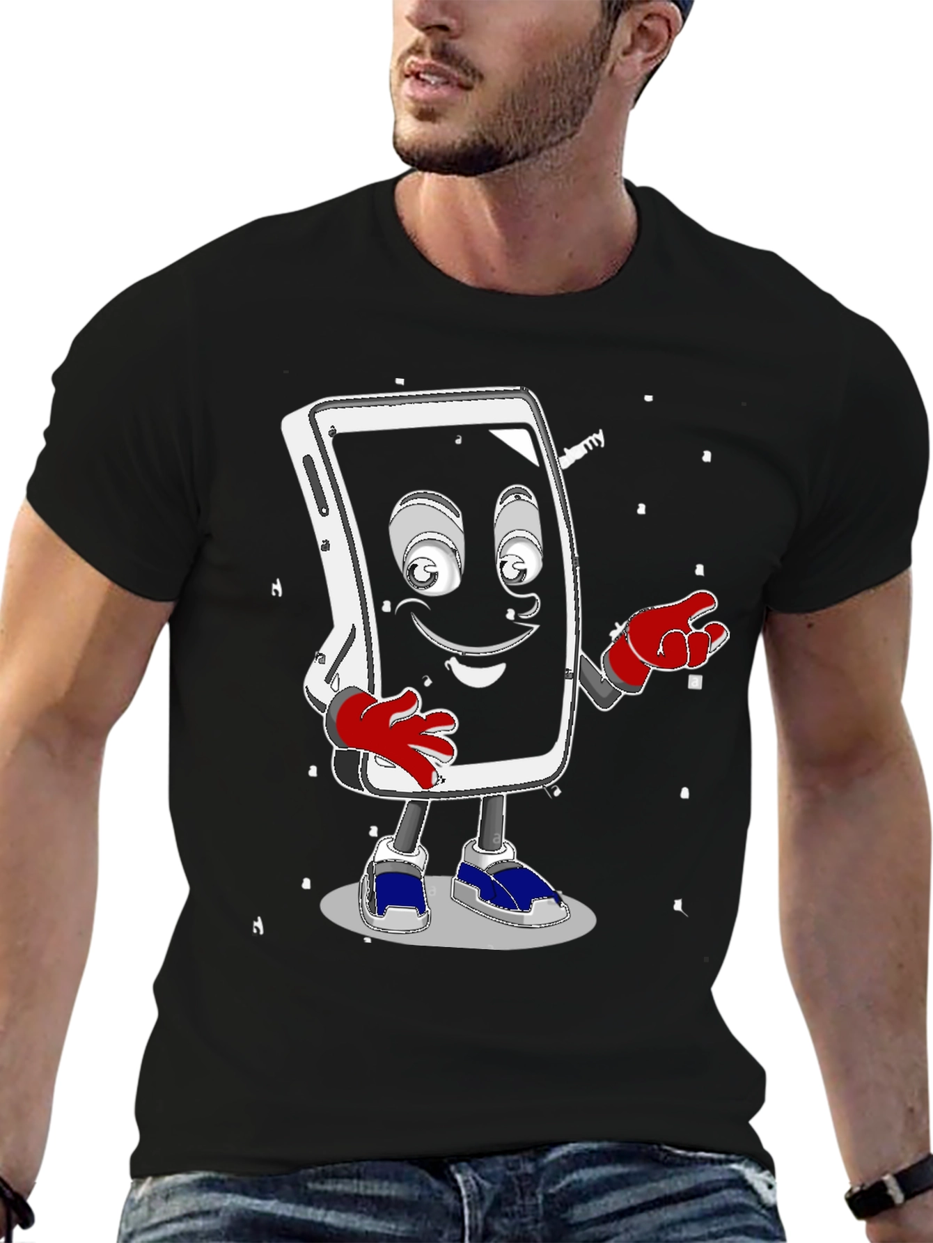 Funny Smartphone Character Graphic T-Shirt