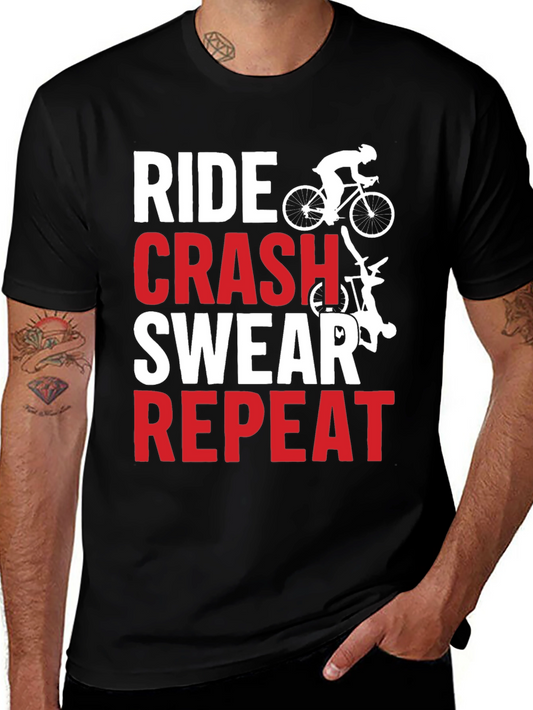 Ride Crash Swear Repeat Graphic Tee - Biker T-Shirt