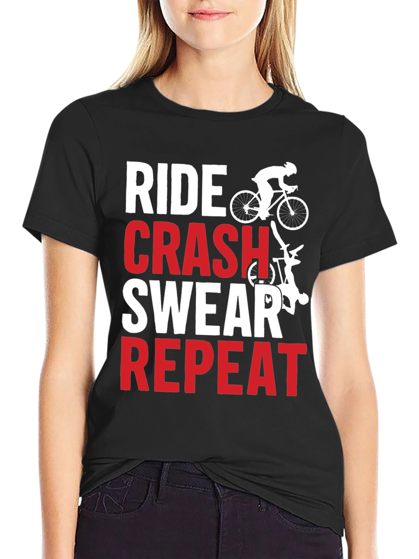 Ride Crash Swear Repeat Graphic Tee - Biker T-Shirt