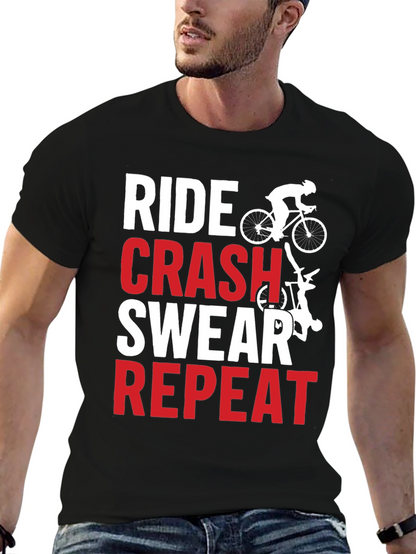 Ride Crash Swear Repeat Graphic Tee - Biker T-Shirt