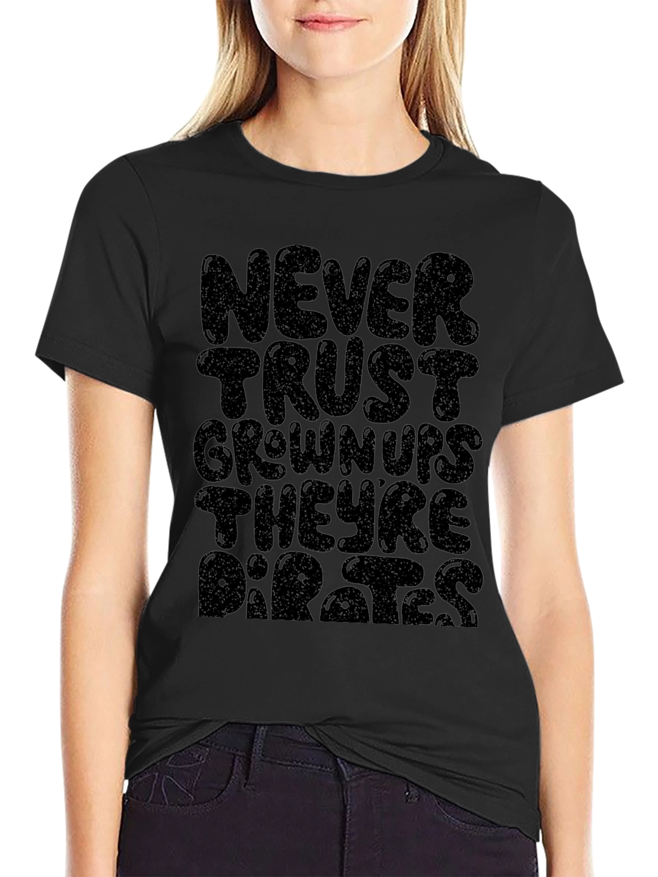 Never Trust Grownups Graphic Tee - Black Cotton